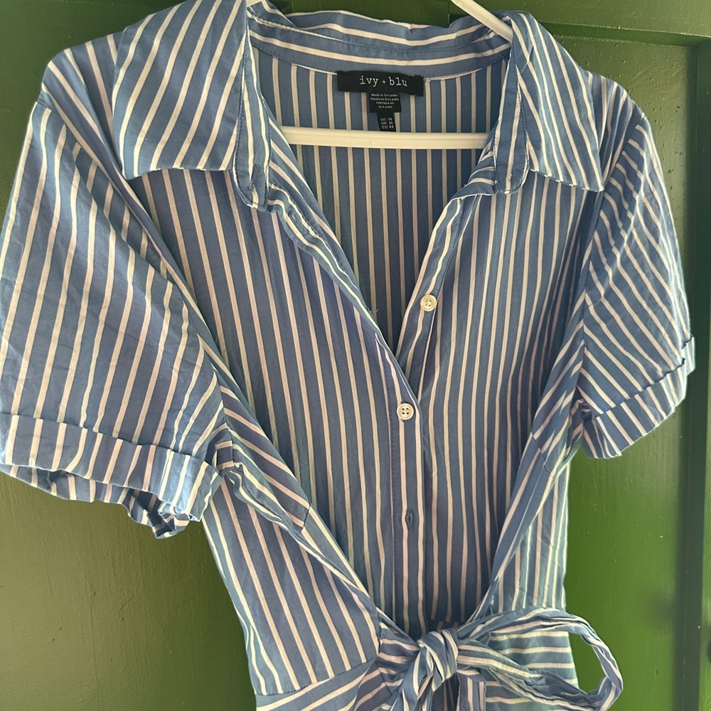 Blue Striped Midi Dress